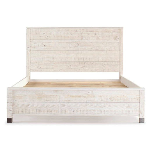Full Size Solid Wood Platform Bed Frame with Headboard in Rustic White Finish - Tampa Home & Garden Store