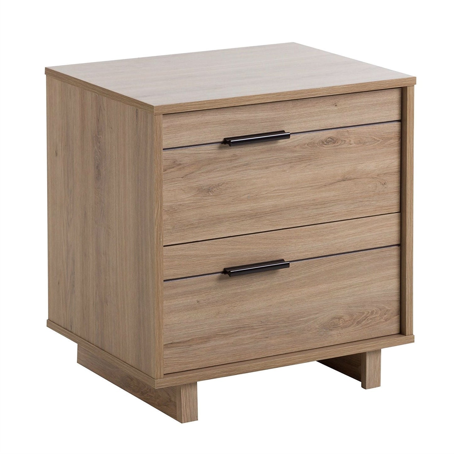 Mesita de noche moderna con 2 cajones, acabado en madera de roble claro