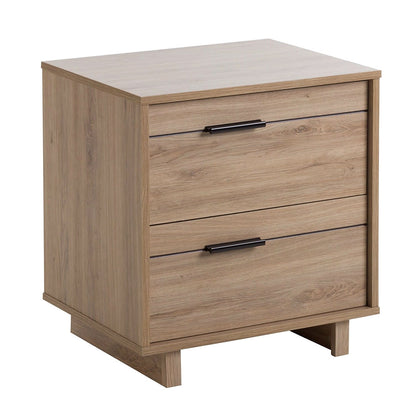 Mesita de noche moderna con 2 cajones, acabado en madera de roble claro