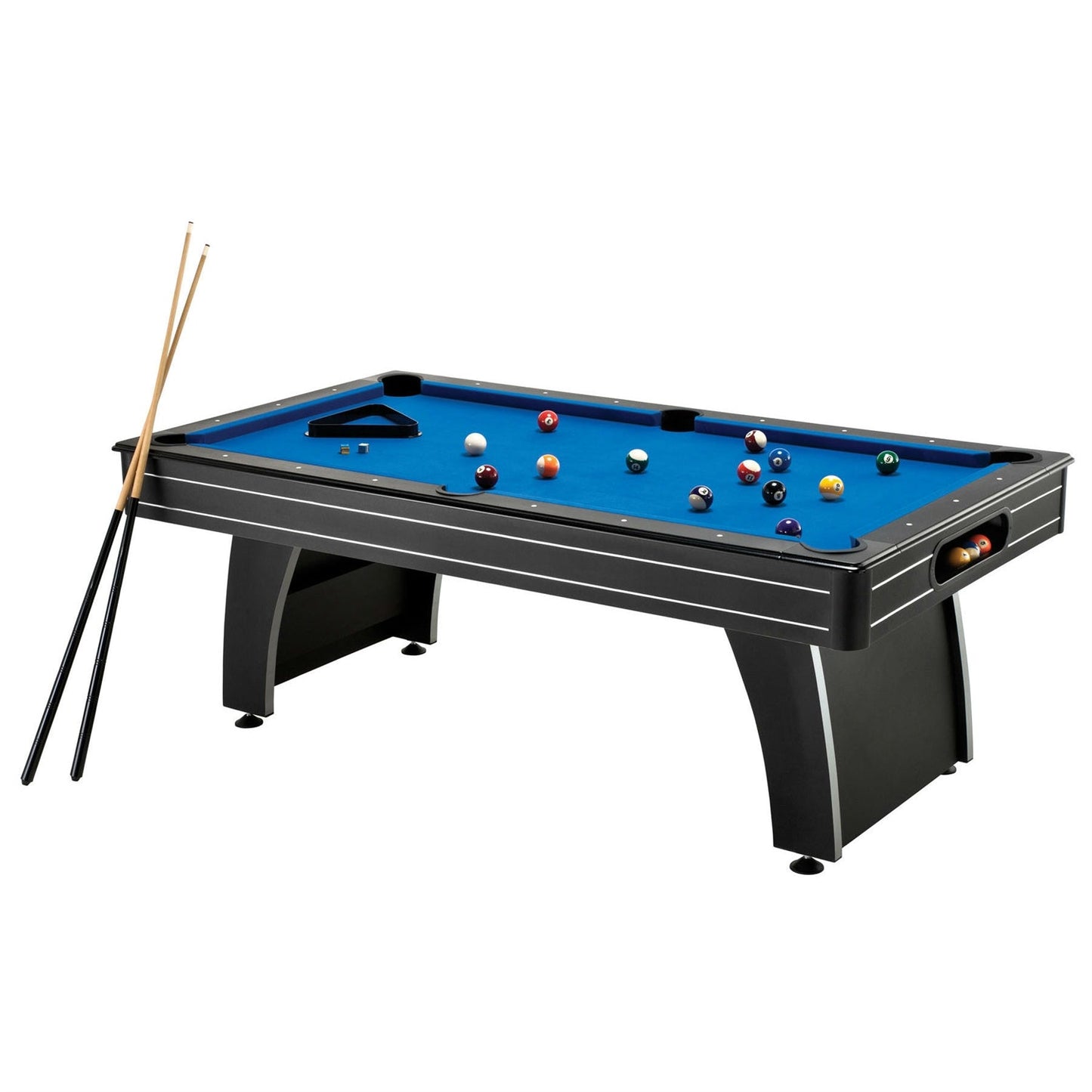 Mesa de billar de 2.13 m con superficie azul, 2 tacos y bolas de billar