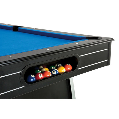 Mesa de billar de 2.13 m con superficie azul, 2 tacos y bolas de billar