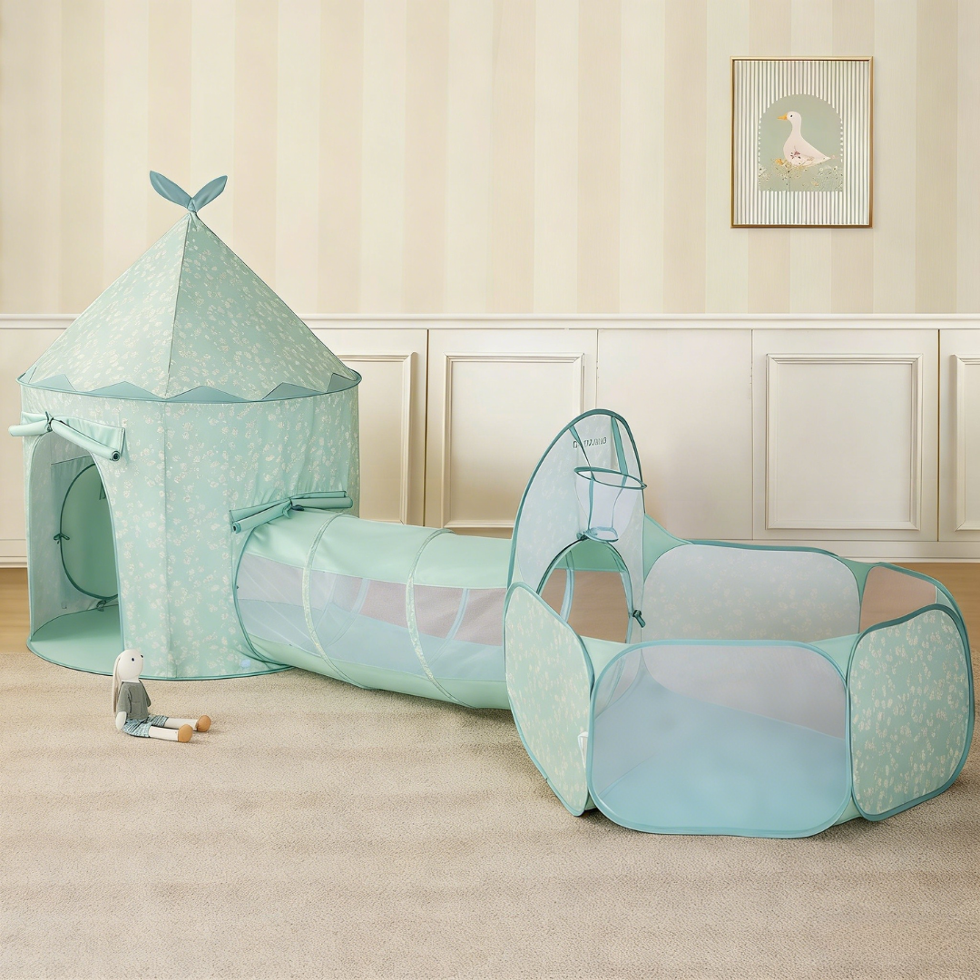 Tiny Land Compact Adventure 3-in-1 Play Tunnel mint teal floral tunnels on Tampa Home & Garden Store