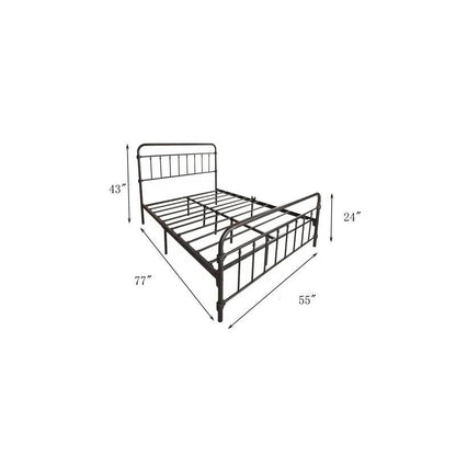 Estructura de cama de metal negro estilo rústico de tamaño completo con cabecero y piecero redondeados
