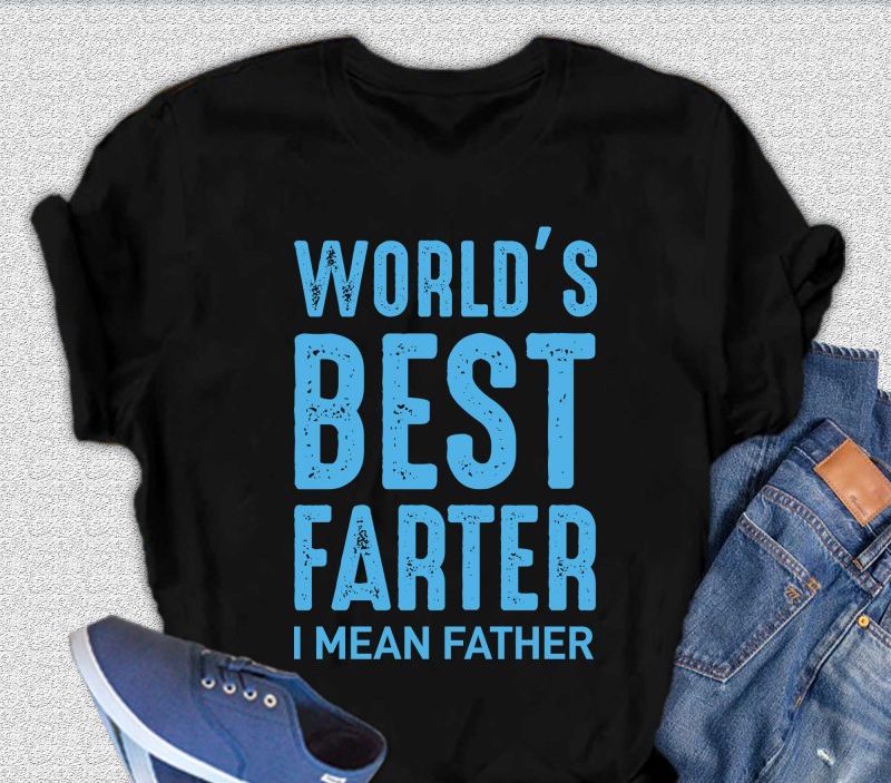 World's Best Farter men's graphic T-shirt in black with blue text I MEAN FATHER, Spun Bamboo on Tampa Home & Garden Store