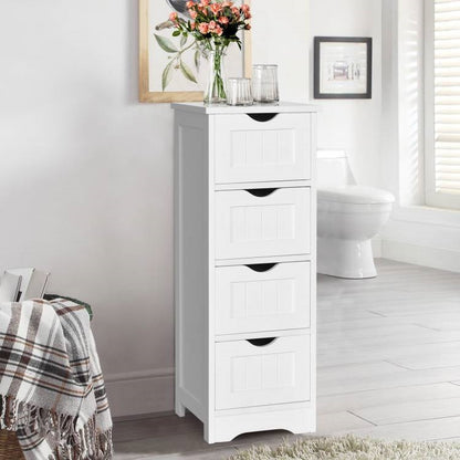 Mueble de suelo para baño estilo casa de campo moderno con 4 cajones para ropa blanca, en acabado de madera blanca