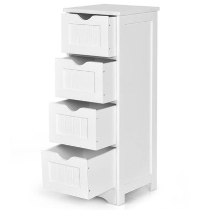 Mueble de suelo para baño estilo casa de campo moderno con 4 cajones para ropa blanca, en acabado de madera blanca