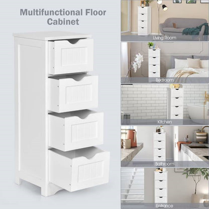 Mueble de suelo para baño estilo casa de campo moderno con 4 cajones para ropa blanca, en acabado de madera blanca