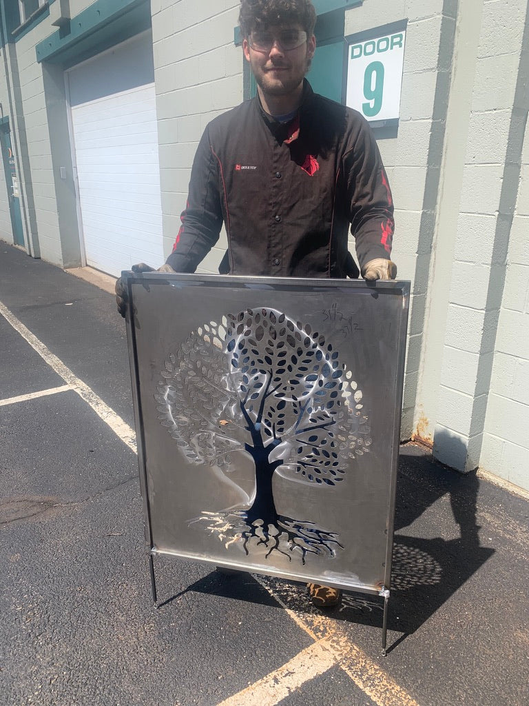 Metal privacy screen Tree of Life wall art by Rustica Ornamentals; steel panel with tree cutout on Tampa Home & Garden Store