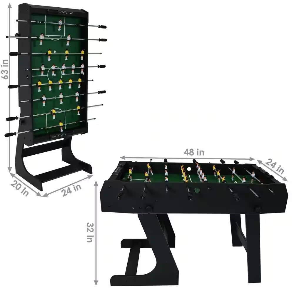 Mesa de futbolín plegable negra de 48 pulgadas que ahorra espacio con contadores de puntuación y 2 pelotas