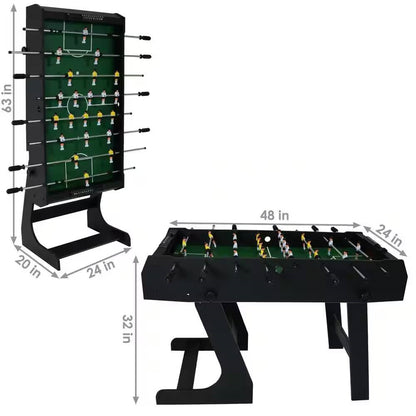 Mesa de futbolín plegable negra de 48 pulgadas que ahorra espacio con contadores de puntuación y 2 pelotas