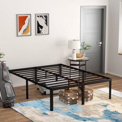Base de cama de metal con esquinas redondeadas de 18 pulgadas y espacio de almacenamiento debajo de la cama