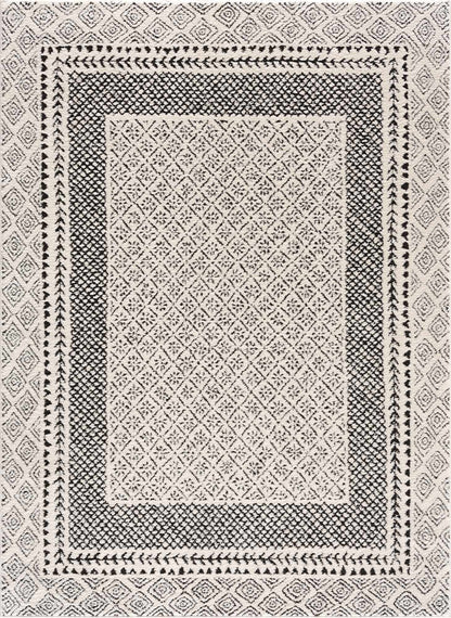 Julio Area Rug by Boutique Rugs in black and ivory with geometric lattice on Tampa Home & Garden Store
