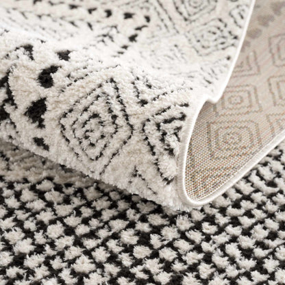 Julio Area Rug, plush white and black geometric pattern with high-pile texture, Boutique Rugs on Tampa Home & Garden Store