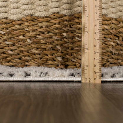 Julio Area Rug natural jute braided weave in beige with ruler for scale Boutique Rugs on Tampa Home & Garden Store