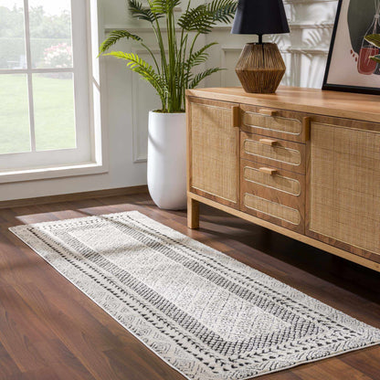 Julio Area Rug cream with black geometric pattern woven texture Boutique Rugs on Tampa Home & Garden Store