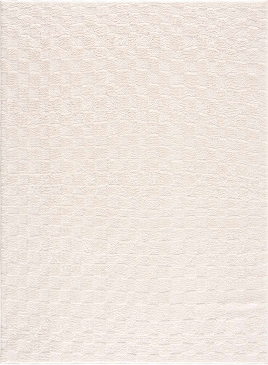 Keesa Checkered Area Rug beige cream textured pile on Tampa Home & Garden Store