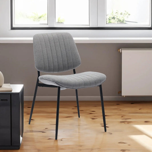 Retro linen dining chair gray with ribbed seat and back, black metal legs on Tampa Home & Garden Store