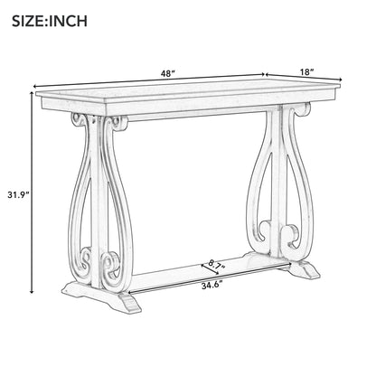 48-Inch Rustic Vintage Console Table --- Farmhouse Style Entryway Table with Open Shelf and Sturdy Construction (Black)