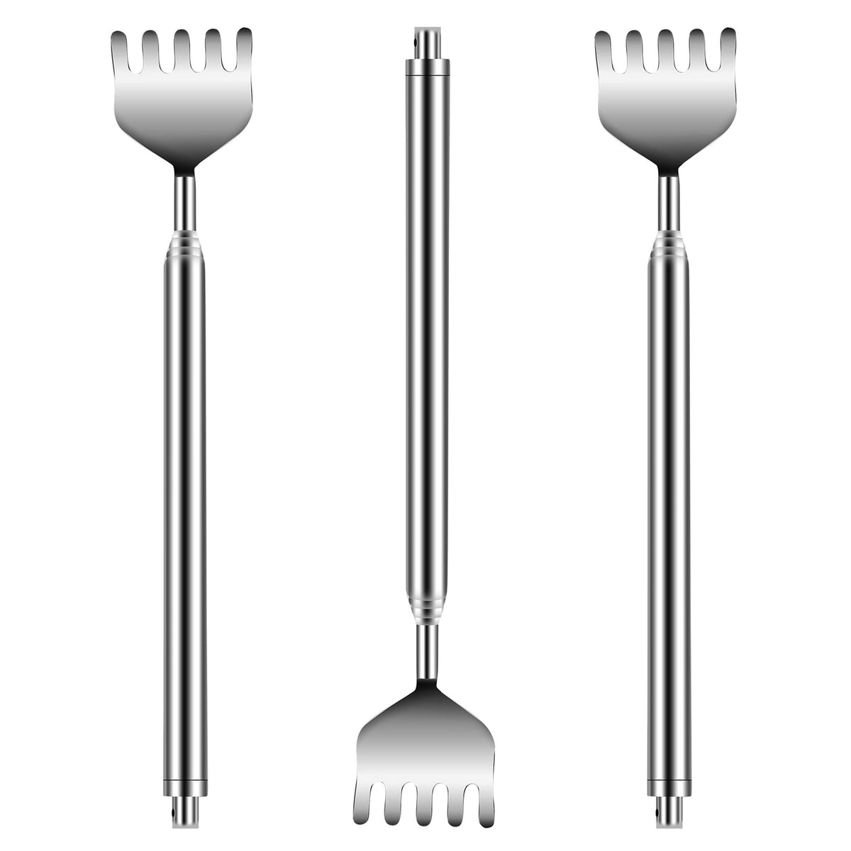 Telescopic back scratcher set, 3pc stainless steel with claw heads, 20in extendable on Tampa Home & Garden Store
