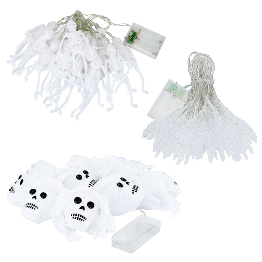 3-pack 50-LED Halloween skeleton ghost string lights, 24ft, white gauze skulls on Tampa Home & Garden Store