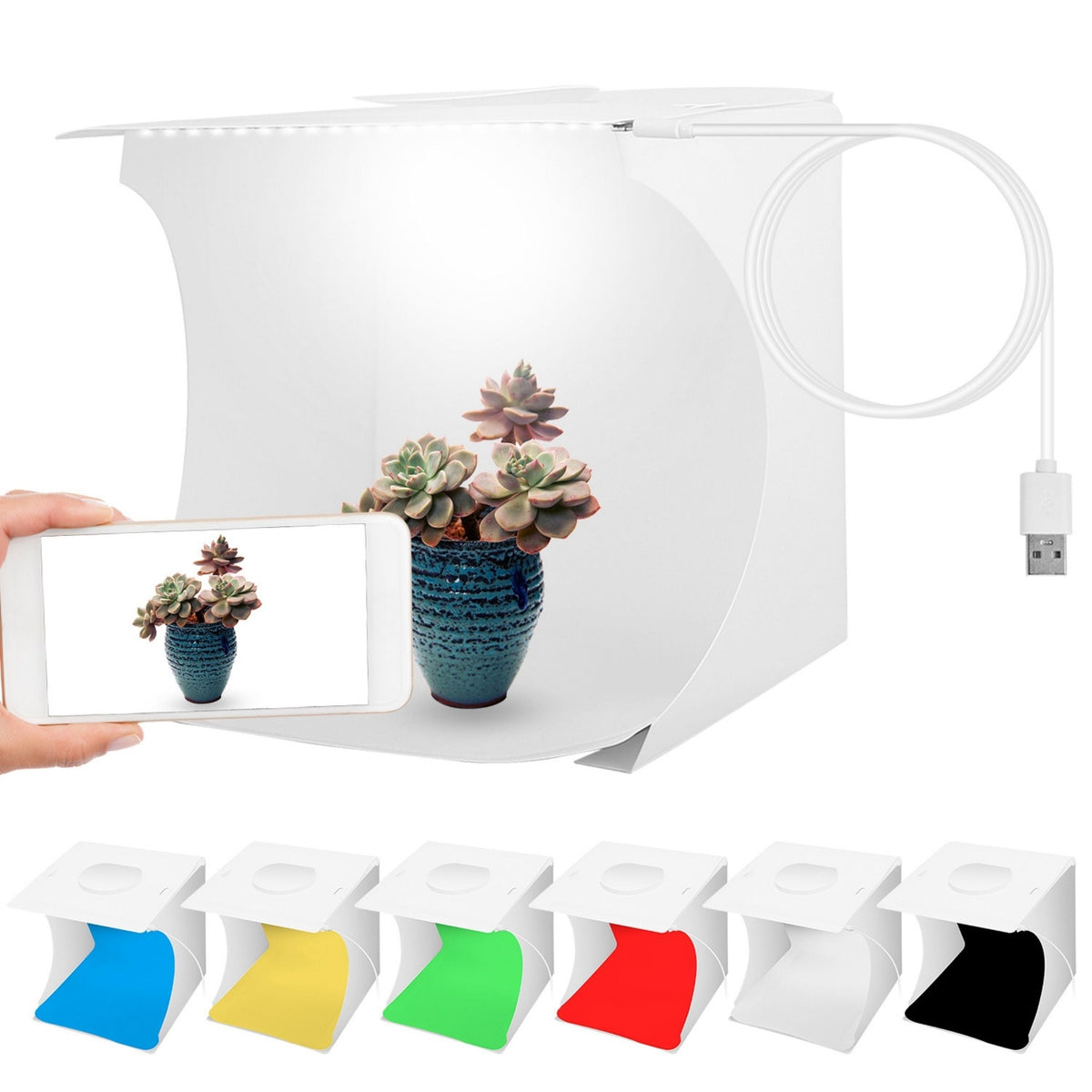 Foldable LED Light Box Kit with 6 backdrops, 20 LED beads, USB-powered mini photo studio on Tampa Home & Garden Store