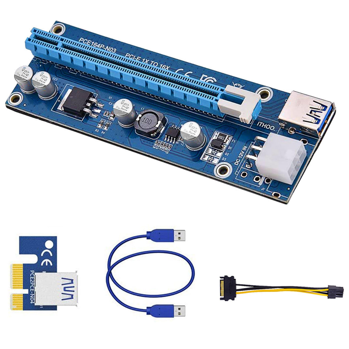 5-set PCIe GPU riser kit 1x to 16x with USB 3.0 cables MOLEX-to-SATA power blue boards and four capacitors on Tampa Home & Garden Store