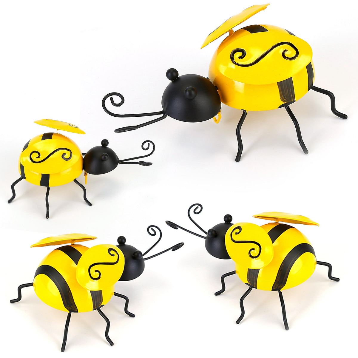 4Pcs Bumble Bee Set 3D Iron Hanging Wall Decor yellow black bees Best Product Finds for garden on Tampa Home & Garden Store
