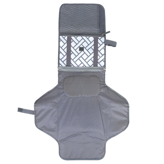 Foldable baby diaper changing pad with gray mesh top and geometric lower fabric, travel mat on Tampa Home & Garden Store