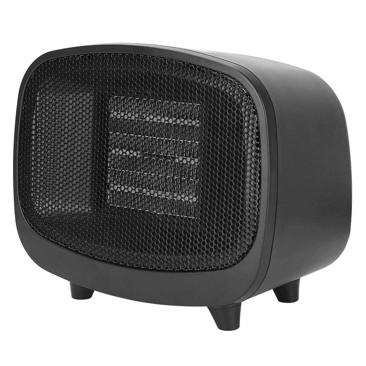 Portable mini PTC ceramic space heater in black with rounded housing and protective front grille on Tampa Home & Garden Store
