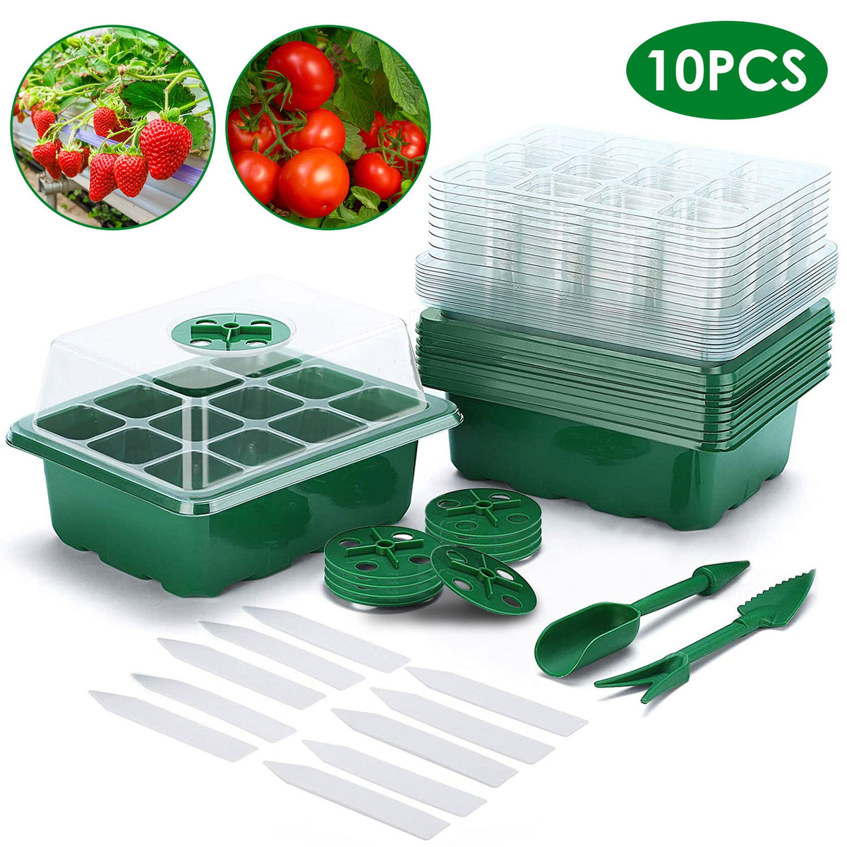Seed starter tray kit 120-cell reusable germination trays with humidity dome 10PCS on Tampa Home & Garden Store