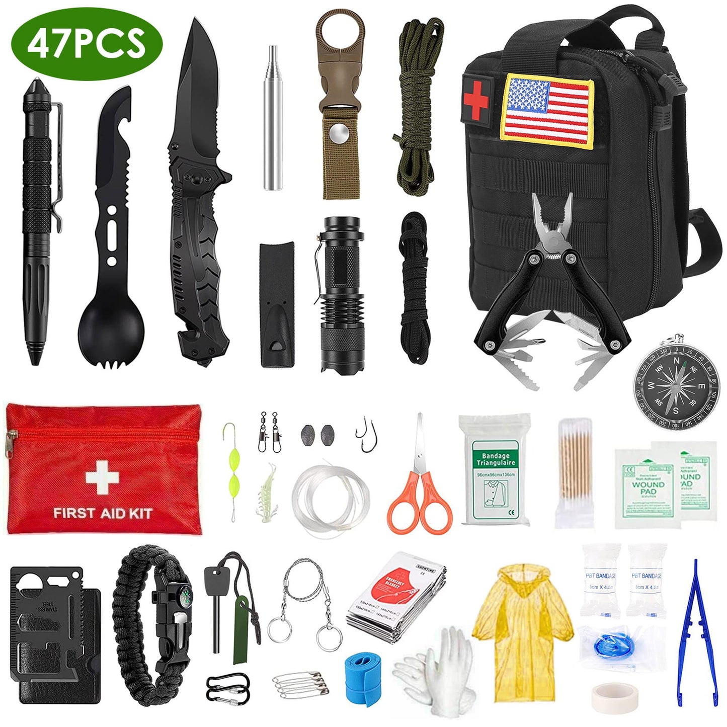 47 Piece Survival Kit and First Aid Tools