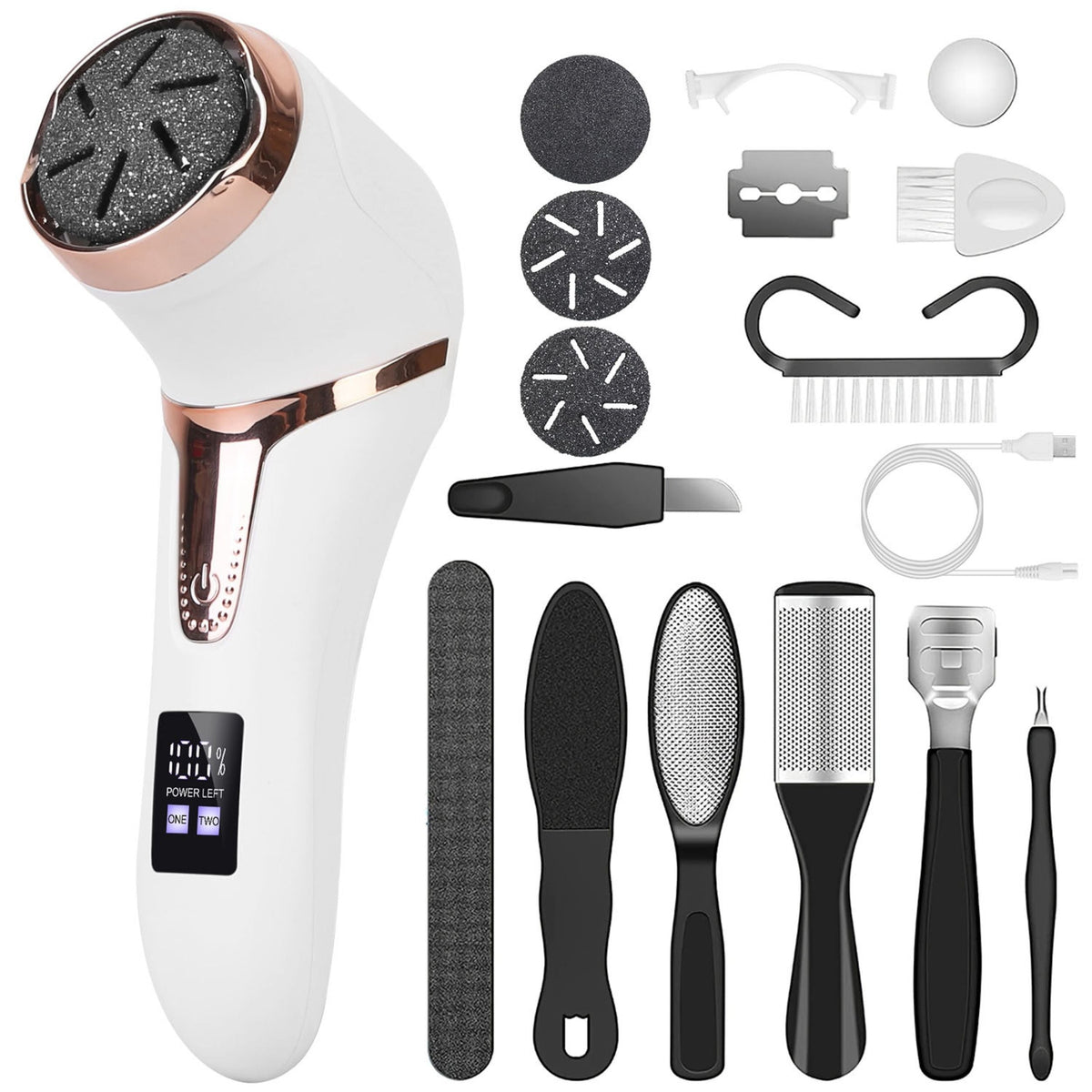 17pc electric foot callus remover with vacuum, rechargeable 3 grinding heads 2 speeds on Tampa Home & Garden Store