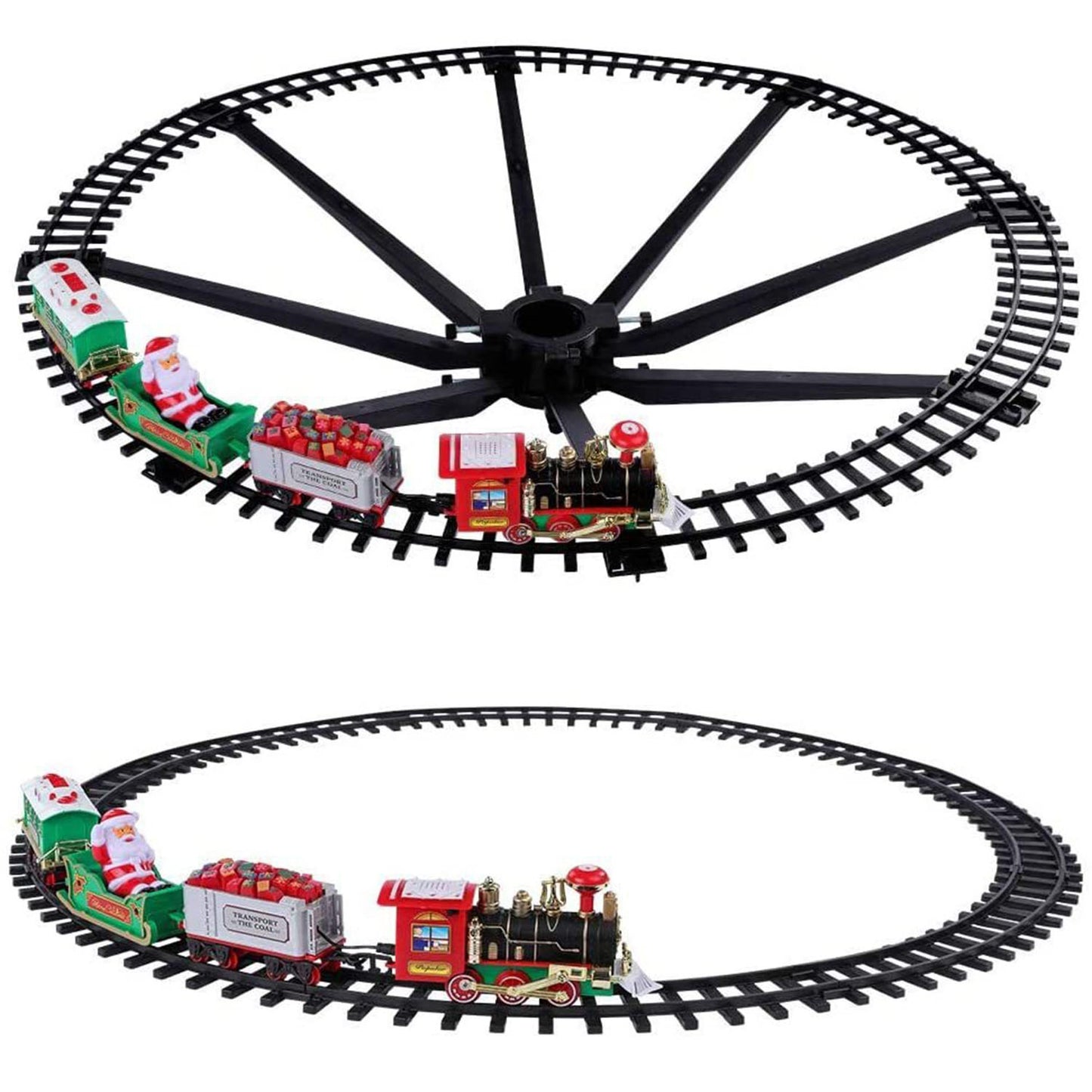 Electric multi-car train set with Santa on battery-powered track featuring lights and sounds on Tampa Home & Garden Store