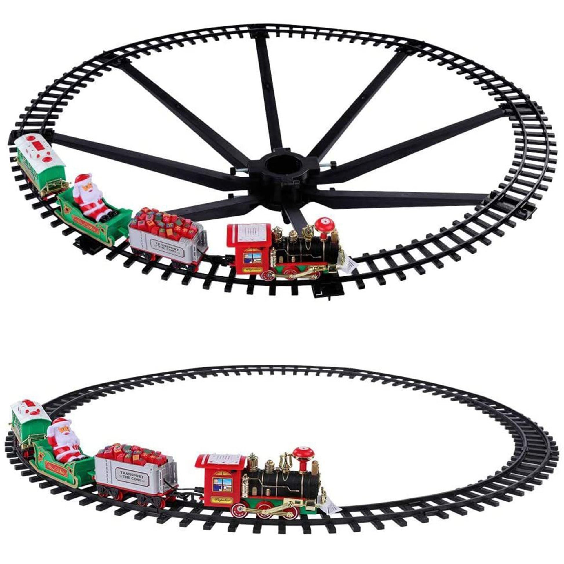 Electric multi-car train set with Santa on battery-powered track featuring lights and sounds on Tampa Home & Garden Store
