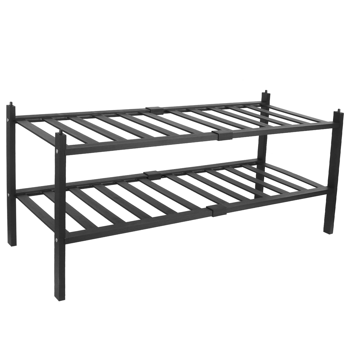 2-tier black metal shoe rack with slatted shelves for entryway on Tampa Home & Garden Store