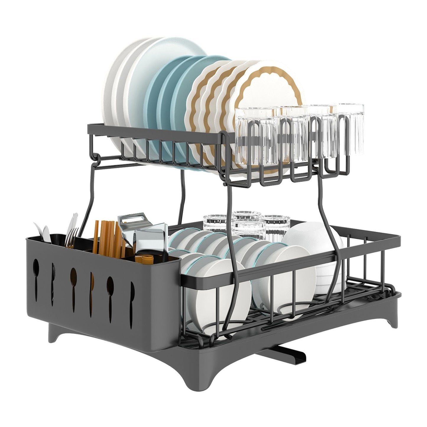 Two Tier Dish Rack With Tray And Kitchen Shelf