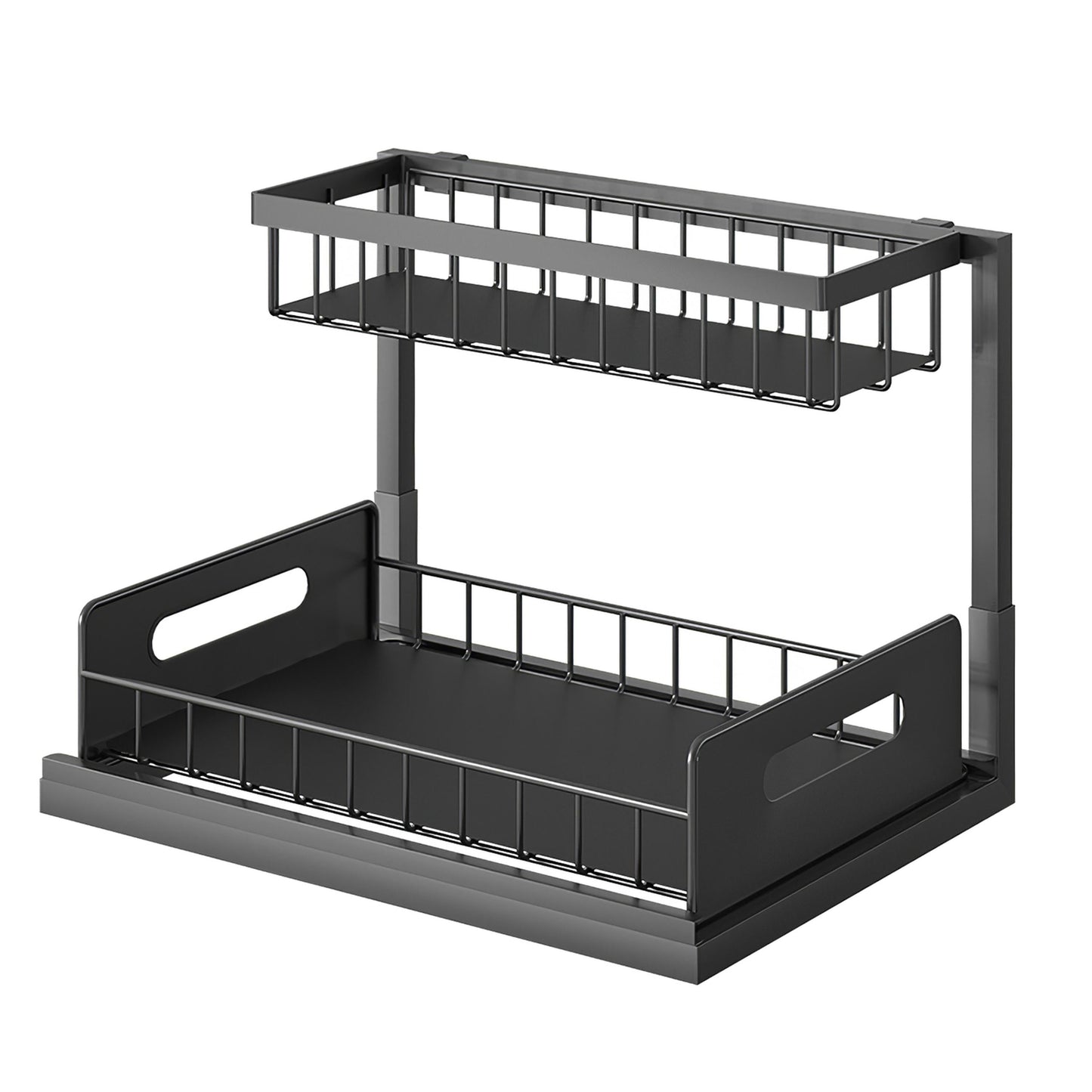 2 Tier under sink organizer with pull-out basket in black metal on Tampa Home & Garden Store