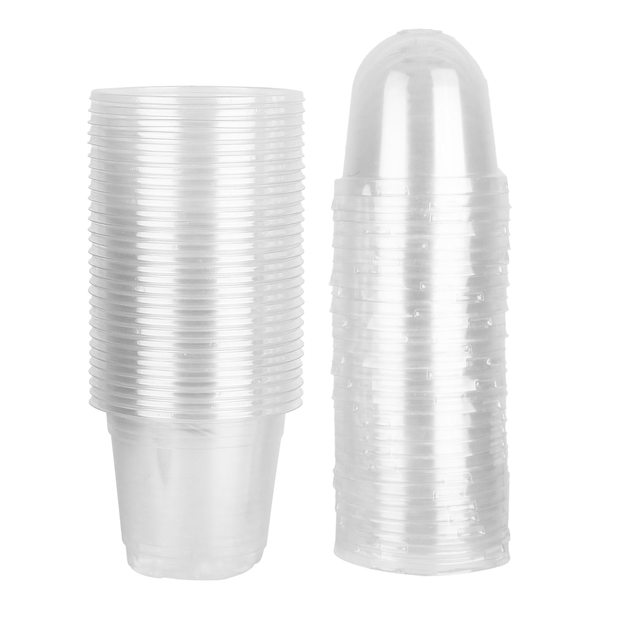 30Pcs PET plant nursery pots with clear domes and drainage holes, stacked white plastic containers on Tampa Home & Garden Store