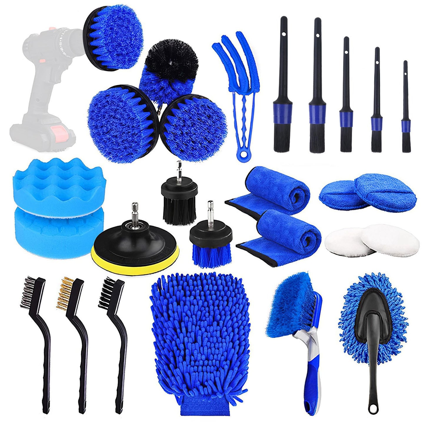 Car detailing brush kit 26Pcs with blue bristles and sponge pads by Best Product Finds on Tampa Home & Garden Store