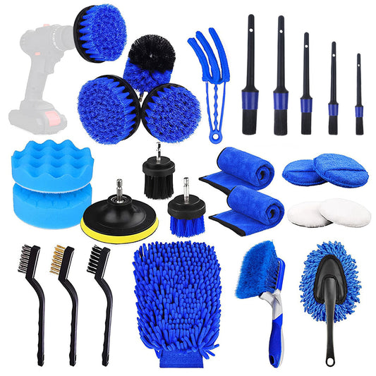 Car detailing brush kit 26Pcs with blue bristles and sponge pads by Best Product Finds on Tampa Home & Garden Store