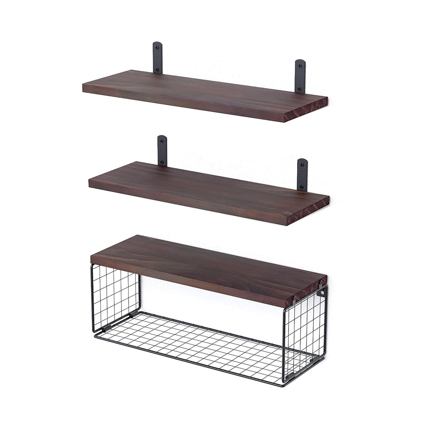 2 In 1 Wooden Wall Shelf with Storage Basket