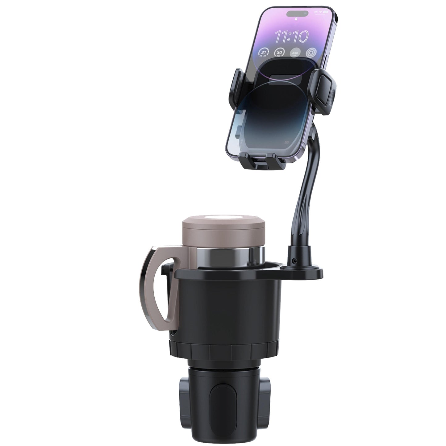 2-in-1 car cup phone holder with 360° gooseneck, adjustable base, fits most phones, black on Tampa Home & Garden Store