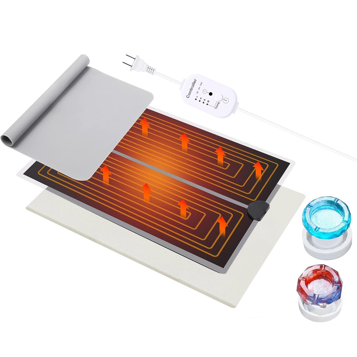 Resin heating mat with smart timer controller, silicone mold dryer, 4-gear temp control on Tampa Home & Garden Store