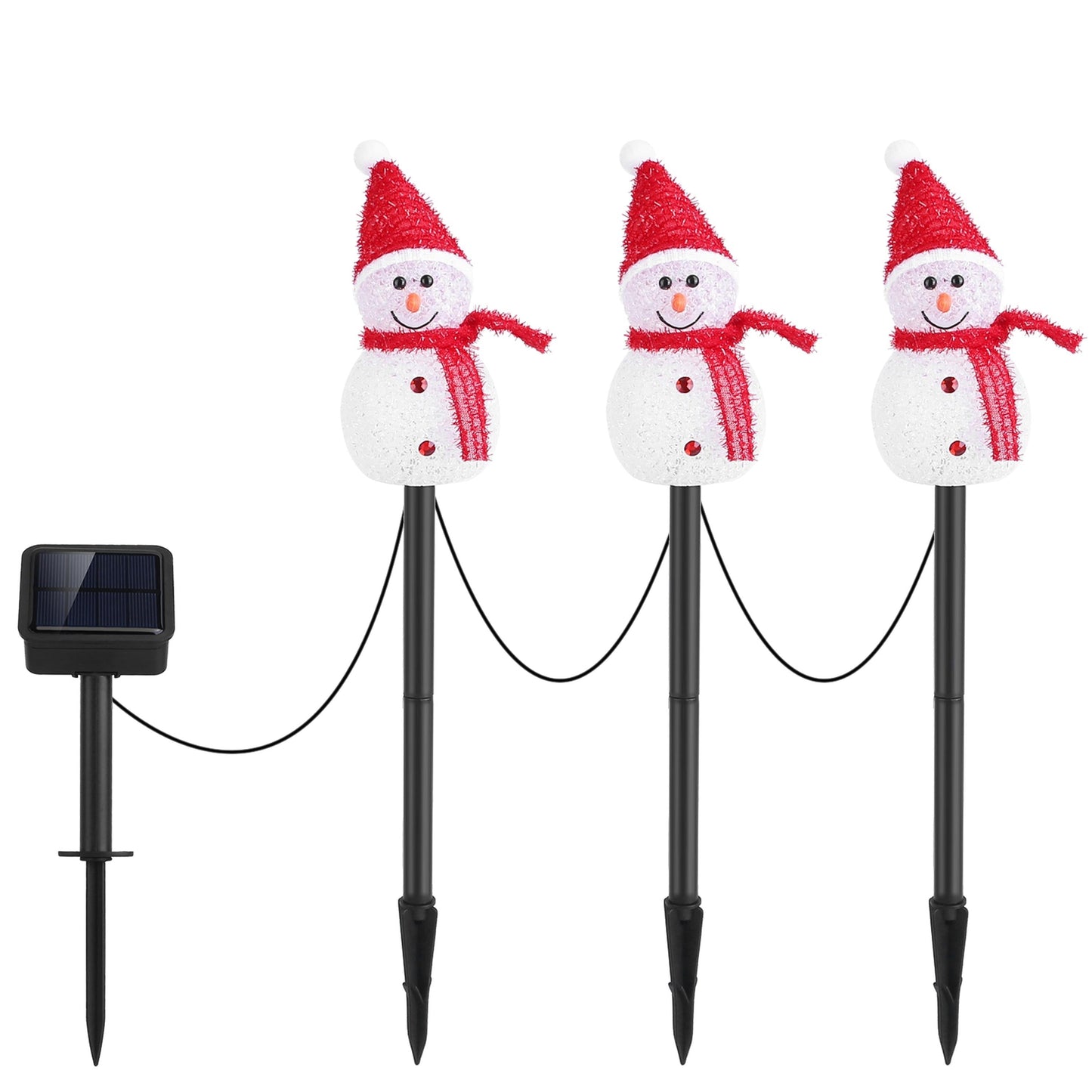Solar Powered Three Snowmen and Stake Lights