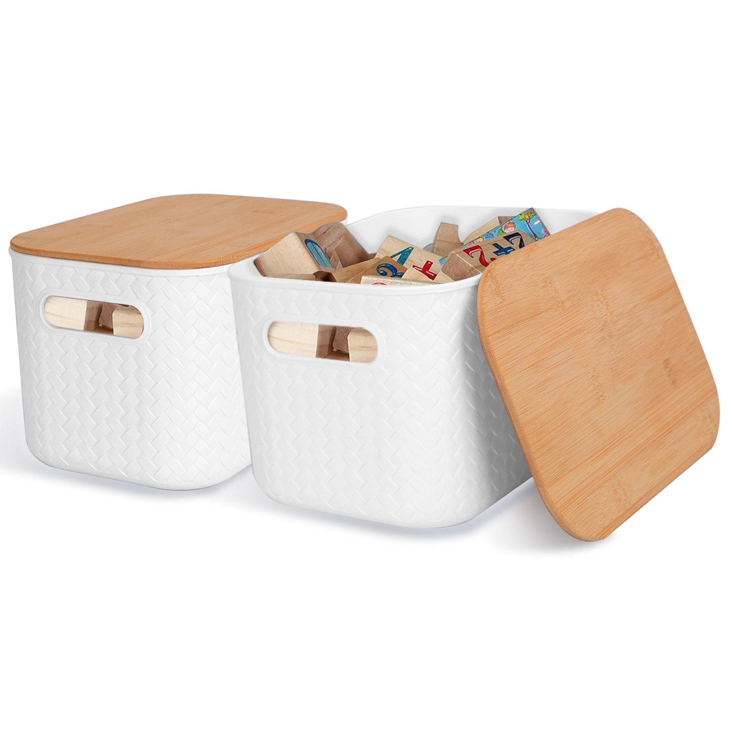 2pcs Plastic Storage Boxes with Bamboo Lids