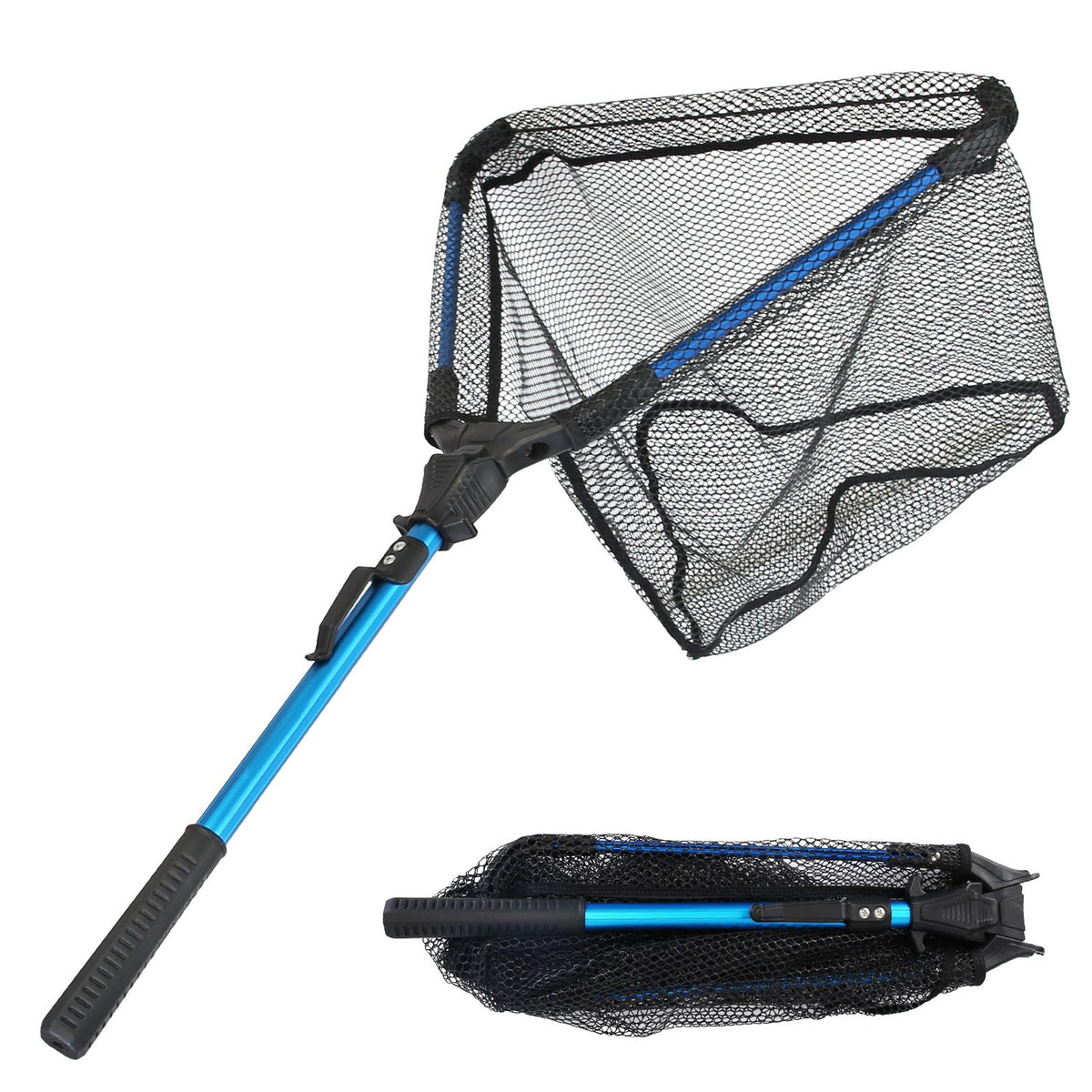 Foldable fishing net by Best Product Finds with blue aluminum shaft, EVA handle and nylon mesh on Tampa Home & Garden Store
