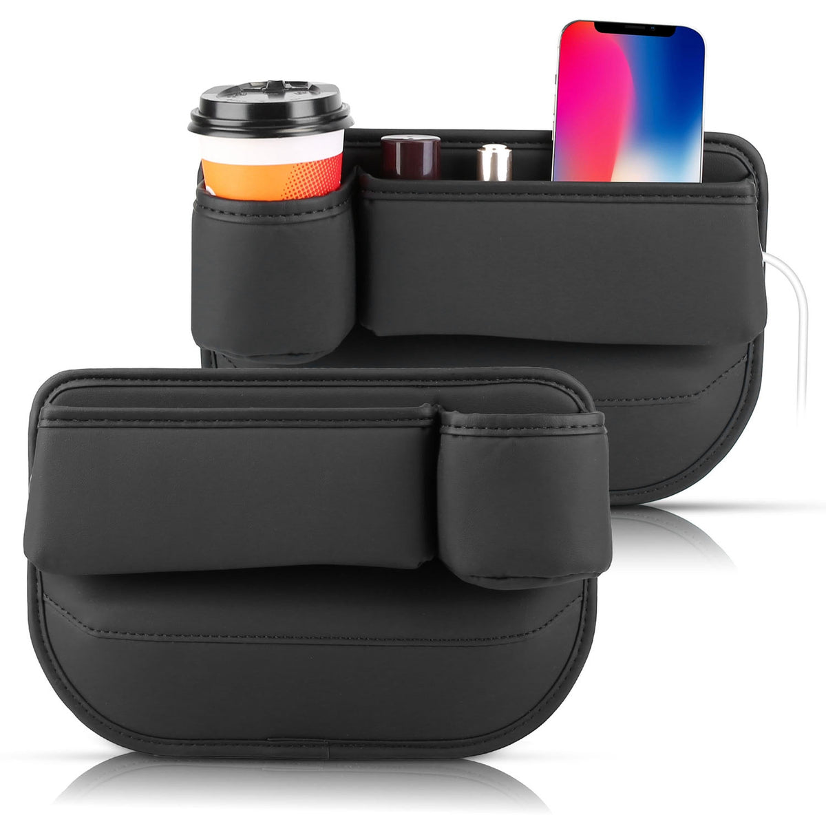 2-Pack Car Seat Gap Filler Organizer in black leather with cup holder by Best Product Finds on Tampa Home & Garden Store