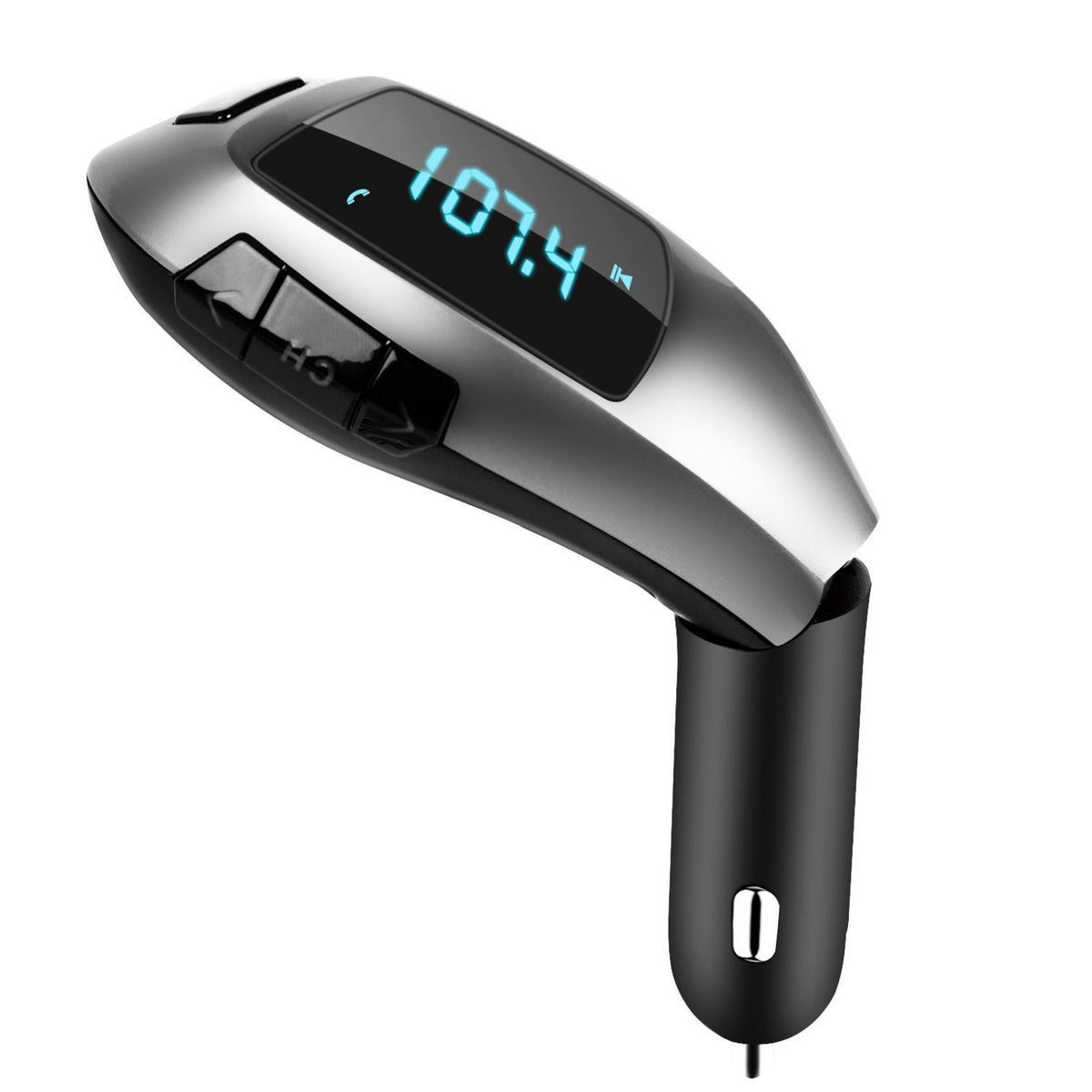 FM transmitter car USB charger with blue display and MP3 playback, hands-free calls on Tampa Home & Garden Store