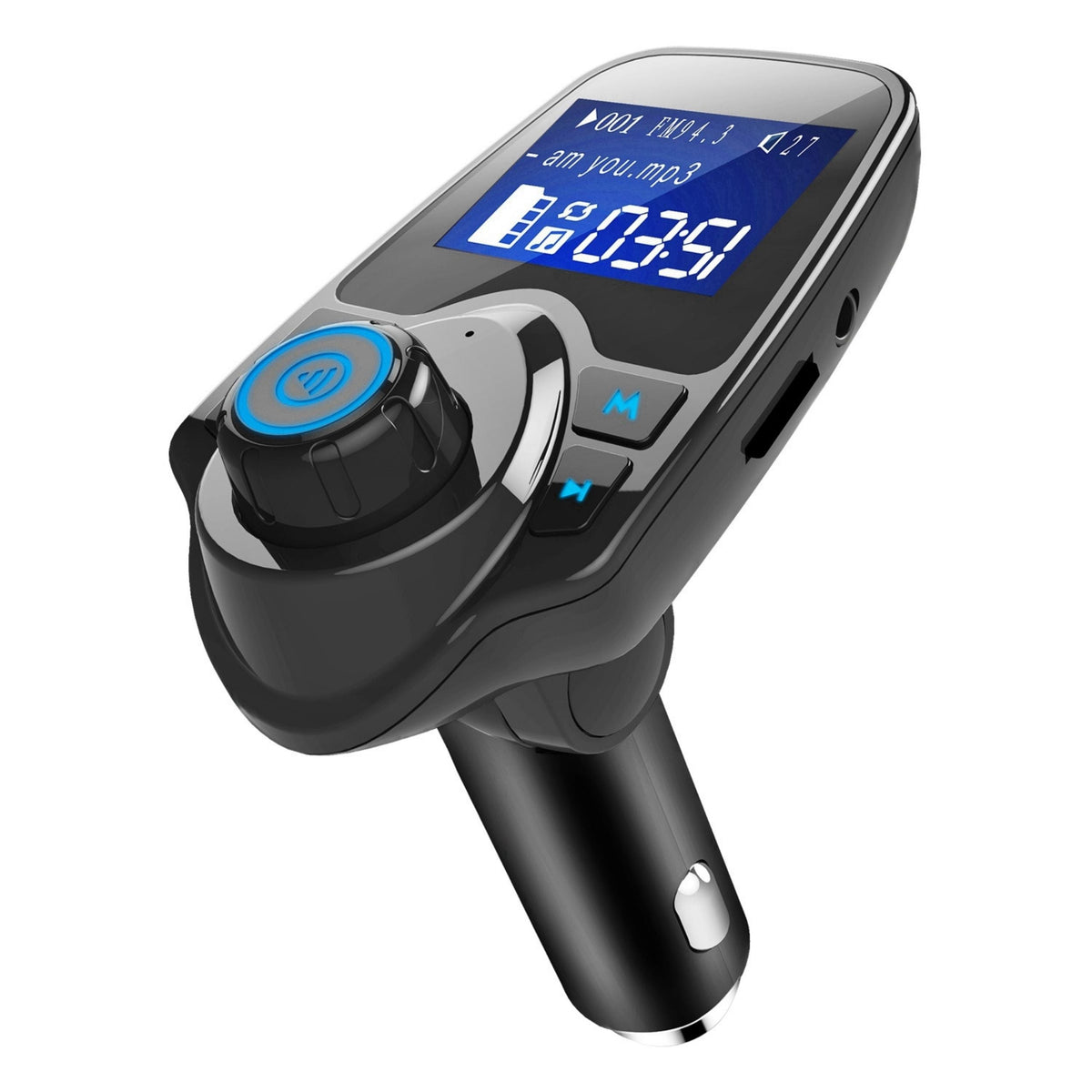 Car FM transmitter MP3 player with hands-free call, AUX input, TF card; black with display on Tampa Home & Garden Store