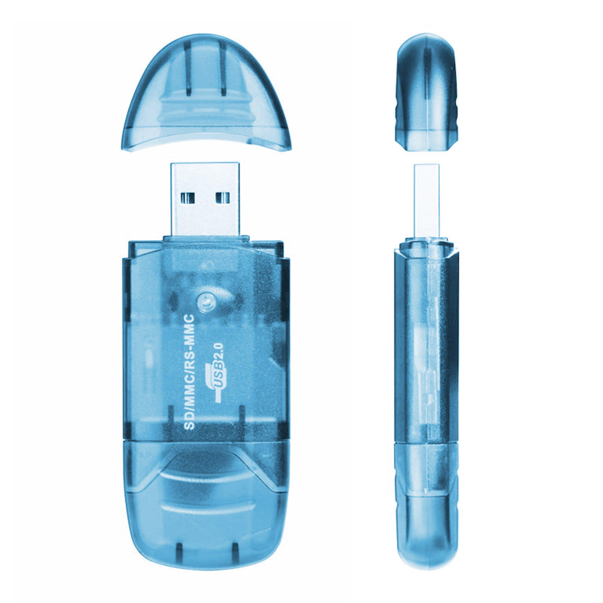 Memory card reader USB 2.0 SD card adapter with blue translucent housing on Tampa Home & Garden Store